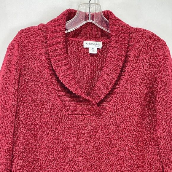 St Johns Bay Women Sz MP Red Sweater Shawl V Neck Long Sleeve Business Casual - Picture 2 of 15